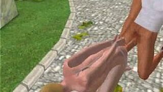 These three sexy studs in a 3D park are sucking and fucking porn video